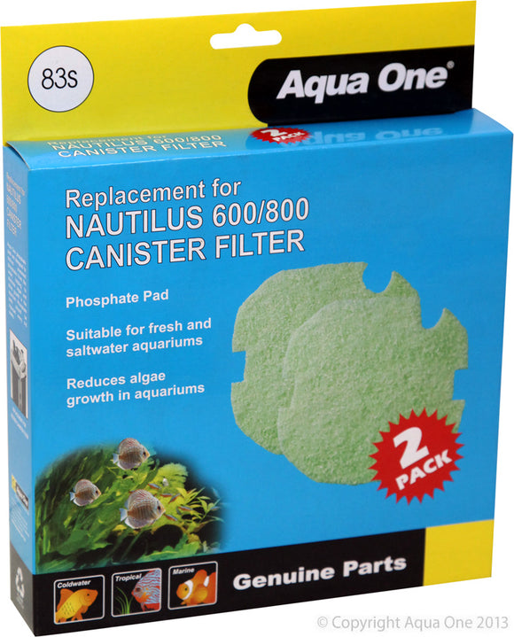 AQUA ONE PHOSPHATE SPONGE 2PK 83S SUITS NAUTILUS 600/800