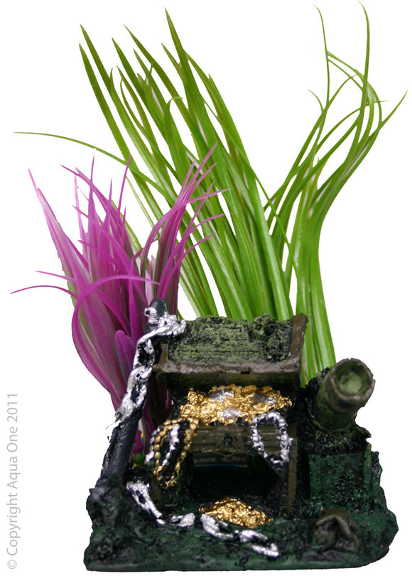 AQUA ONE ORNAMENT TREASURE CHEST & PLANT