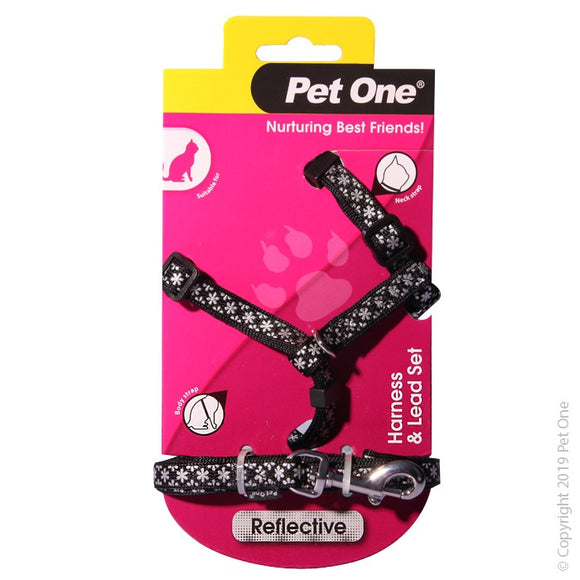 PET ONE CAT HARNESS & LEAD BLACK
