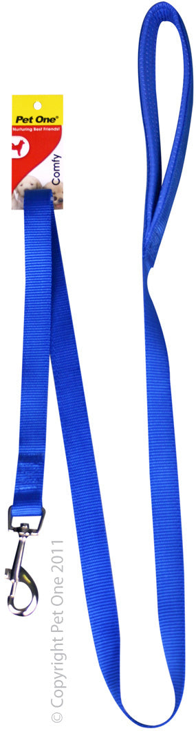 PET ONE 122CM  LEASH NYLON PADDED 15MM BLUE