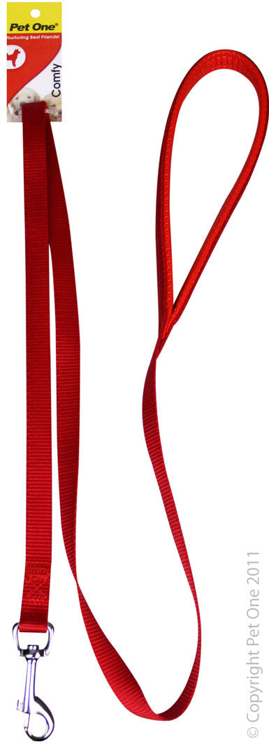 PET ONE 122CM LEASH NYLON PADDED 25MM RED