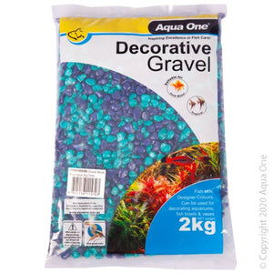 AQUA ONE DECORATIVE GRAVEL 7MM MIXED AQUA BLUE 2KG