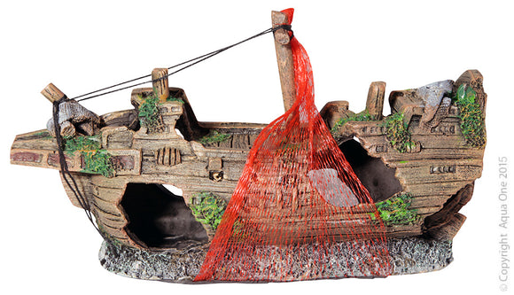 AQUA ONE ORNAMENT SHIPWRECK WITH NET SMALL