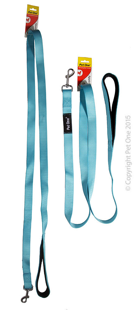 PET ONE 180CM LEASH NYLON PADDED 25MM AQUA
