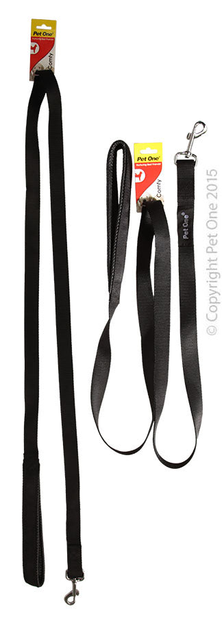 PET ONE 180CM LEASH NYLON PADDED 25MM BLACK