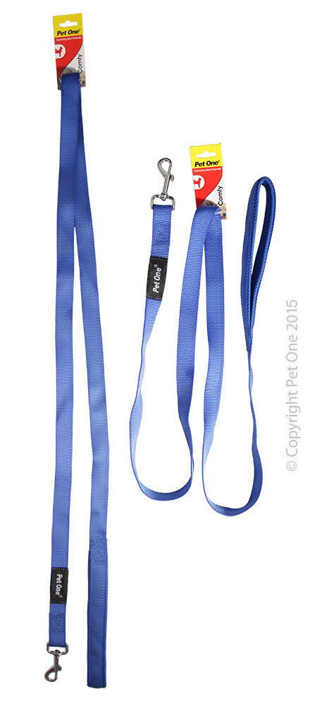 PET ONE 180CM LEASH NYLON PADDED 25MM BLUE