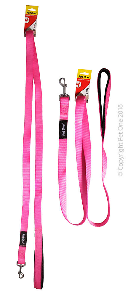 PET ONE 180CM LEASH NYLON PADDED 25MM PINK