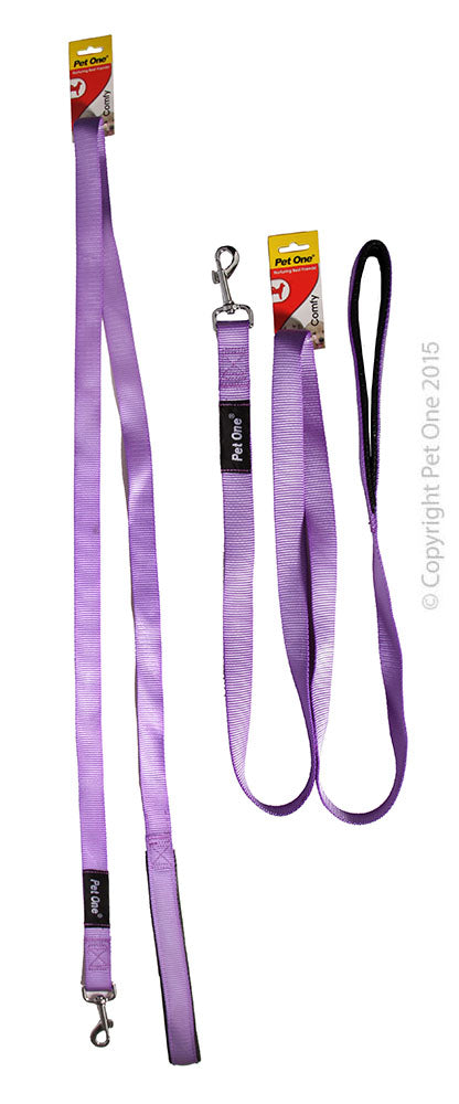 PET ONE 180CM LEASH NYLON PADDED 25MM PURPLE