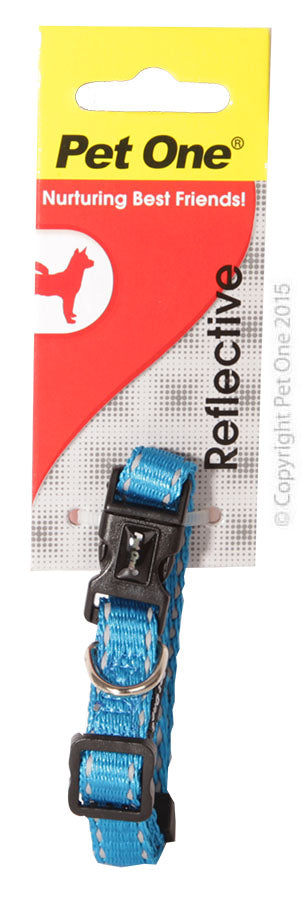 PET ONE COLLAR NYLON REFLECTIVE 17 TO 26CM  AQUA