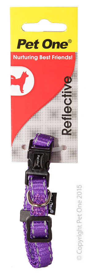 PET ONE COLLAR NYLON REFLECTIVE 17 TO 26CM PURPLE