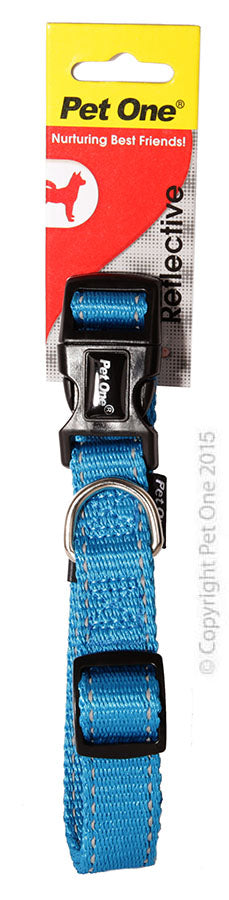 PET ONE COLLAR NYLON REFLECTIVE 35 TO 50CM AQUA