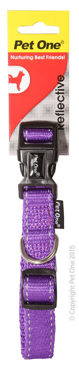 PET ONE COLLAR NYLON REFLECTIVE 35 TO 50CM PURPLE
