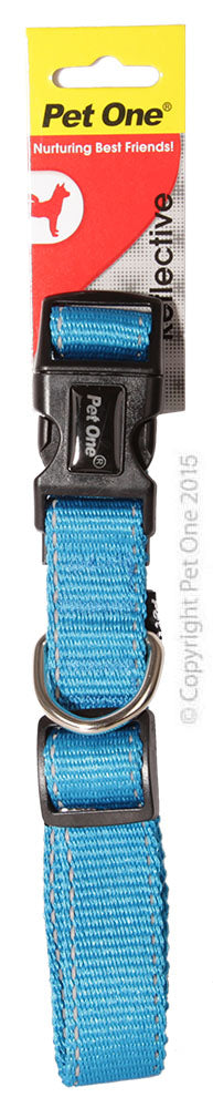 PET ONE COLLAR NYLON REFLECT ADJ 40 TO 65CM AQUA