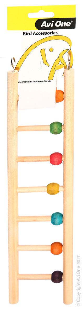 AVI ONE BIRD TOY WOODEN LADDER 7 RUNG W/BEADS