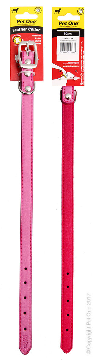 PET ONE COLLAR LEATHER 30CM PINK