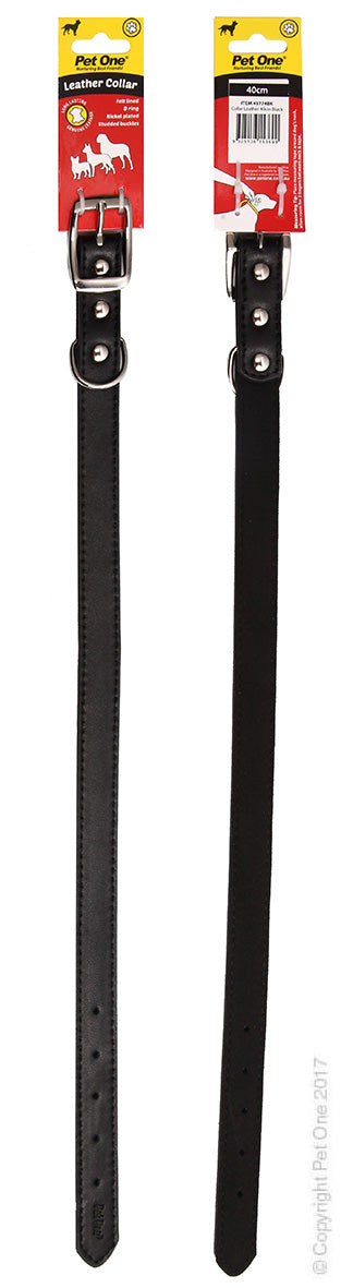 PET ONE COLLAR LEATHER 40CM BLACK
