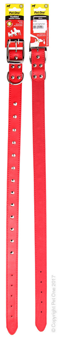 PET ONE COLLAR LEATHER STUDDED 60CM RED