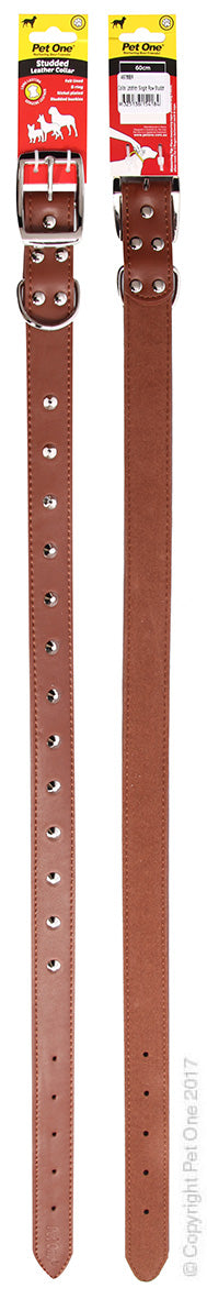 *** CLEARANCE *** PET ONE COLLAR LEATHER STUDDED 65CM BROWN