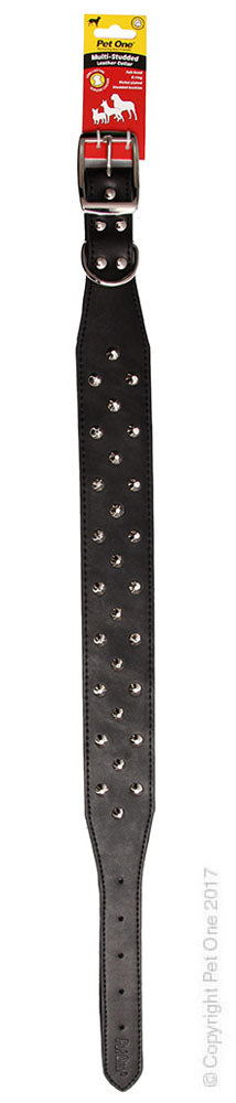 PET ONE COLLAR LEATHER 3 ROW STUD 60CM BLACK