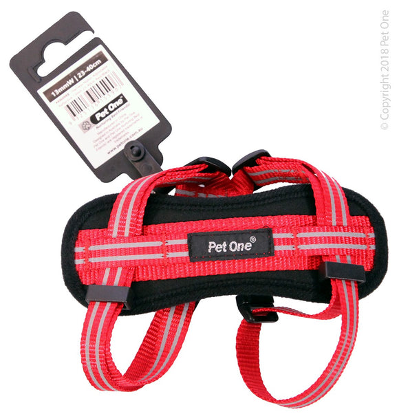 PET ONE HARNESS NYLON ADJUSTABLE REFLECTIVE 23-40CM 13MM RED/BLACK