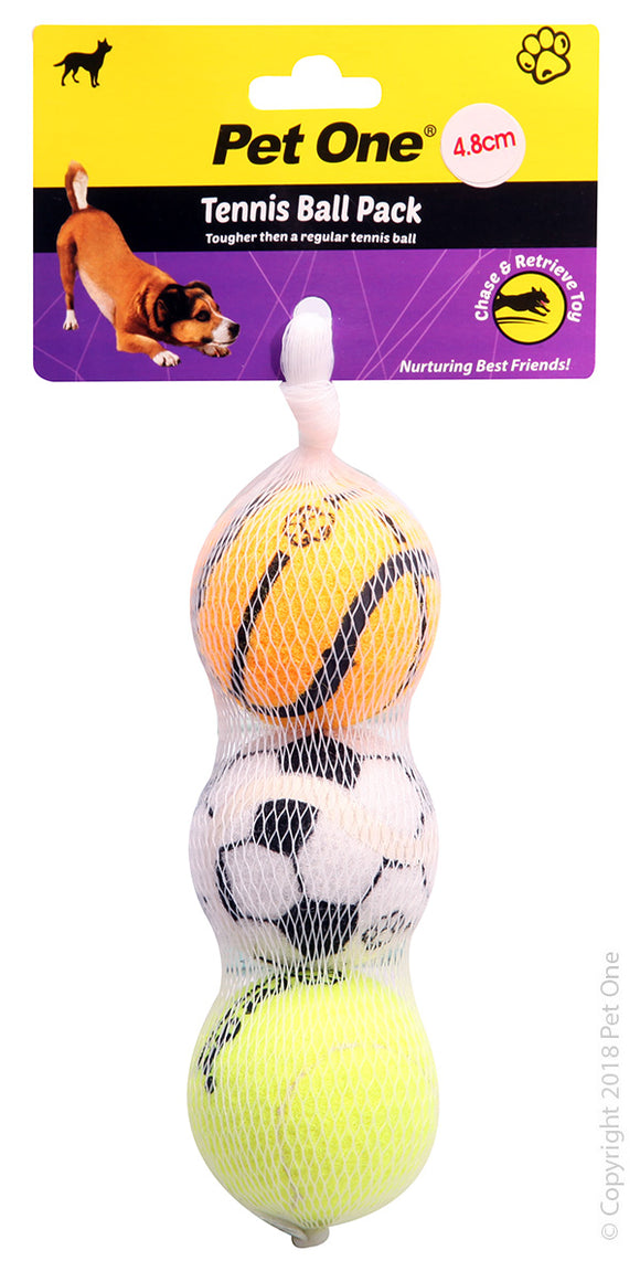 PET ONE DOG TOY TENNIS BALL 3PK