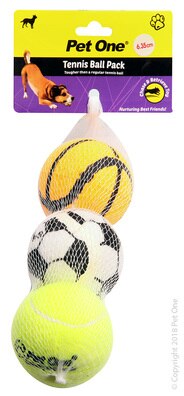PET ONE DOG TOY TENNIS BALL 3PK 6.35CM