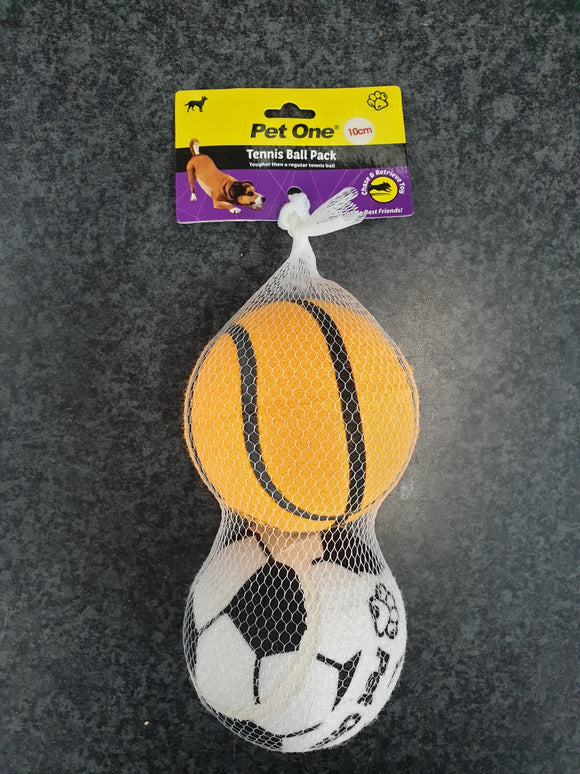 PET ONE DOG TOY TENNIS BALL 2PK 10CM