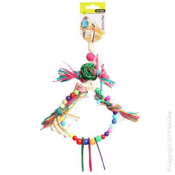 AVI ONE BIRD TOY RATTAN BALL WITH RAFFIA WOODEN AND PLASTIC BEADS 37CM