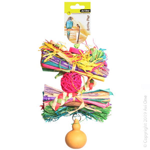 AVI ONE BIRD TOY RATTAN BALL WITH RAFFIA AND GOURD 25CM