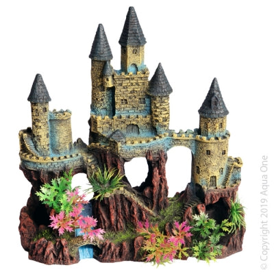 AQUA ONE ORNAMENT CASTLE WITH RIVER & PLANT