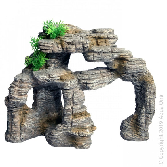 AQUA ONE ORNAMENT ROCK CLIFF WITH PLANT 26.5 X 13.5 X 20.5CM