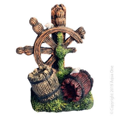 AQUA ONE ORNAMENT MINI BARREL WITH SHIP WHEEL