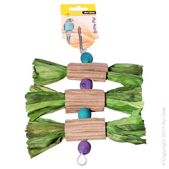 AVI ONE BIRD TOY WOODEN BLOCKS AND CORRUGATED BOARD WITH STRAW 22CM