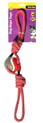 PET ONE DOG TOY ROPE 2 WAY TUG WITH TENNIS BALL RED/BLUE