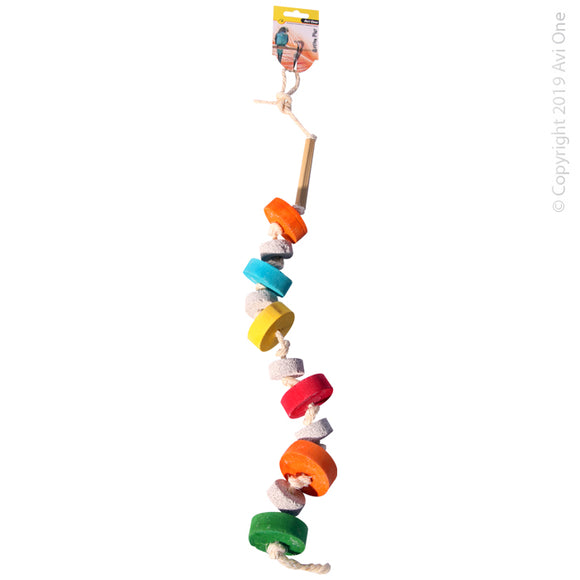 AVI ONE BIRD TOY LANYARD WOODEN BLOCKS WITH PUMICE 70CM