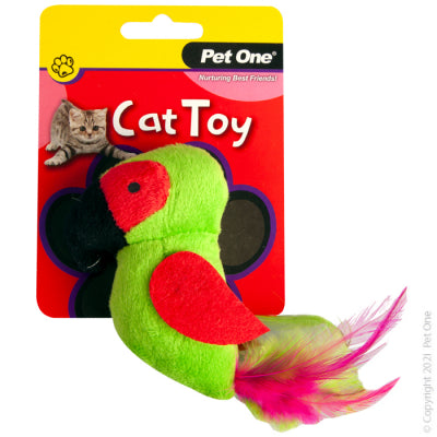 PET ONE CAT TOY PLUSH PARROT GREEN 10CM