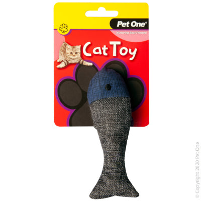 PET ONE CAT TOY FISH GREY BLUW 13.5CM