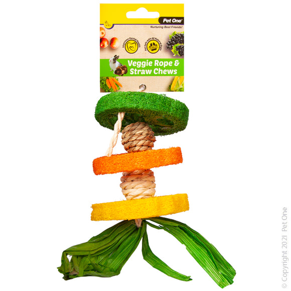 PET ONE VEGGIE ROPE AND STRAW CHEW HANGING HULA