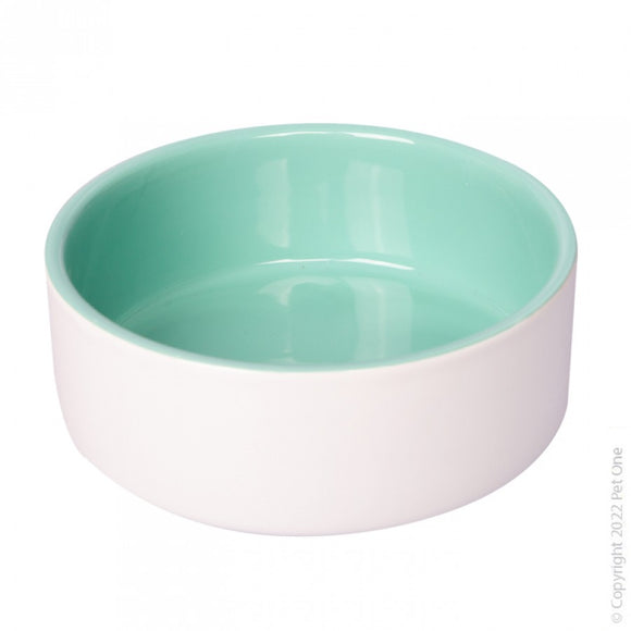 PET ONE CERAMIC PET BOWL GREEN/WHITE 15CM DIAMETER 800ML