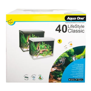 AQUA ONE LIFESTYLE CLASSIC 40 COMPLETE GLASS AQUARIUM 45CM 40L SATIN BLACK