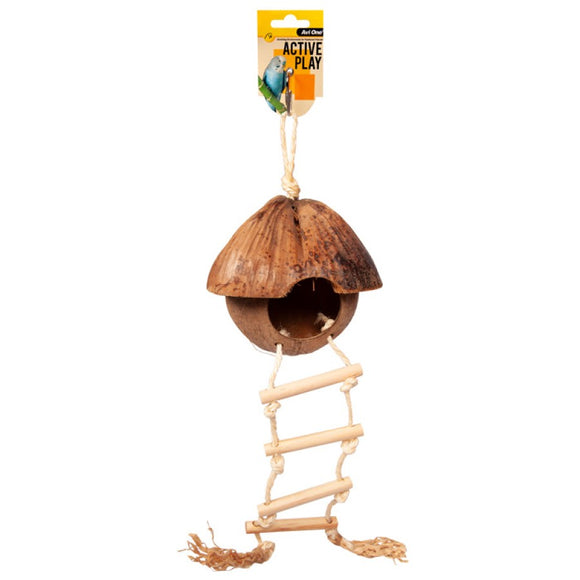 AVI ONE BIRD TOY COCONUT HUT WITH LADDER 59CM