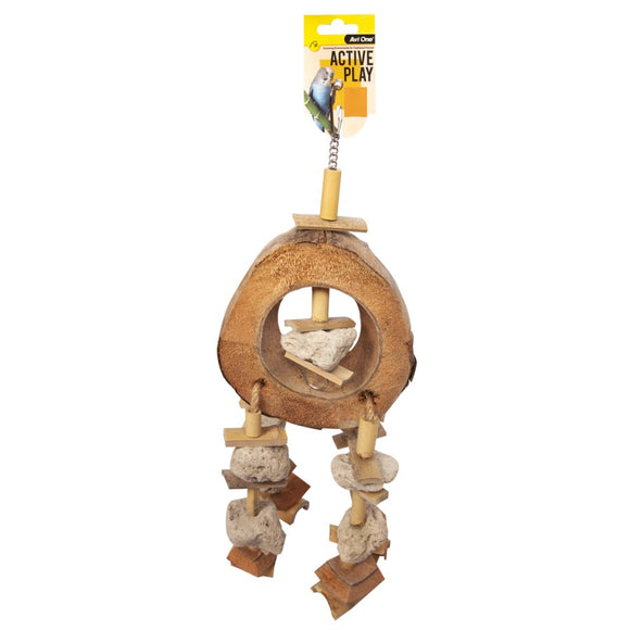 AVI ONE BIRD TOY PUMICE AND COCONUT RING WITH BAMBOO 54CM