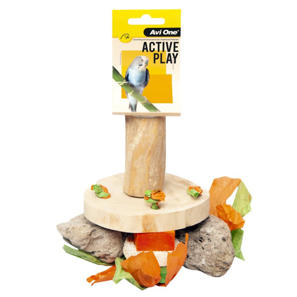 AVI ONE BIRD TOY WOODEN WHEEL CRUNCH PERCH 15CM