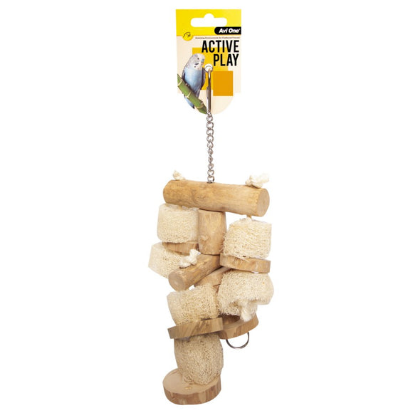 AVI ONE BIRD TOY WOOD AND LOOFAH DISCS 30CM