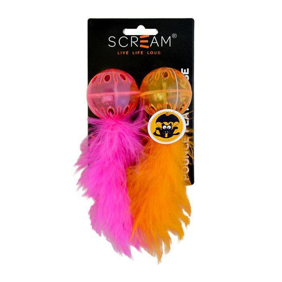 SCREAM LATTICE BALL WITH FEATHER ORANGE AND PINK 2PK