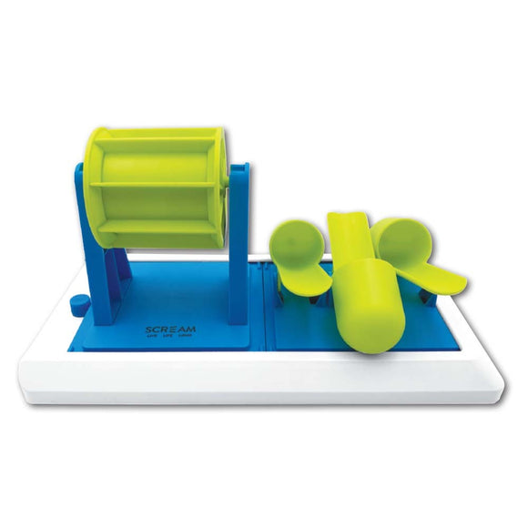 SCREAM INTERACTIVE DOG FUN TREAT BARREL LOUD GREEN / BLUE 31.5 X 15.5CM