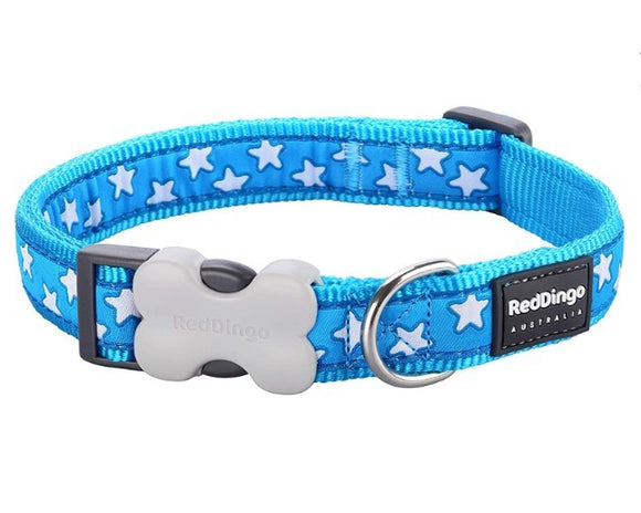 RED DINGO DOG COLLAR STAR TURQUOISE 12MM