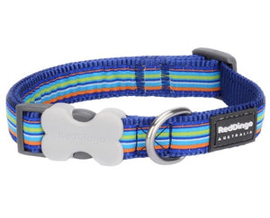 RED DINGO DOG COLLAR HORIZONTAL STRIPES NAVY 20MM