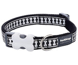 RED DINGO DOG COLLAR REFLECTIVE BONES BLACK 12MM