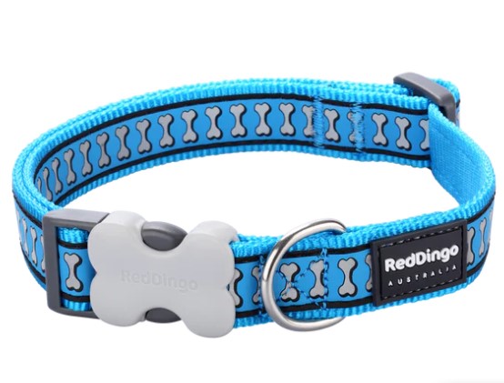 RED DINGO DOG COLLAR REFLECTIVE TURQUOISE 12MM